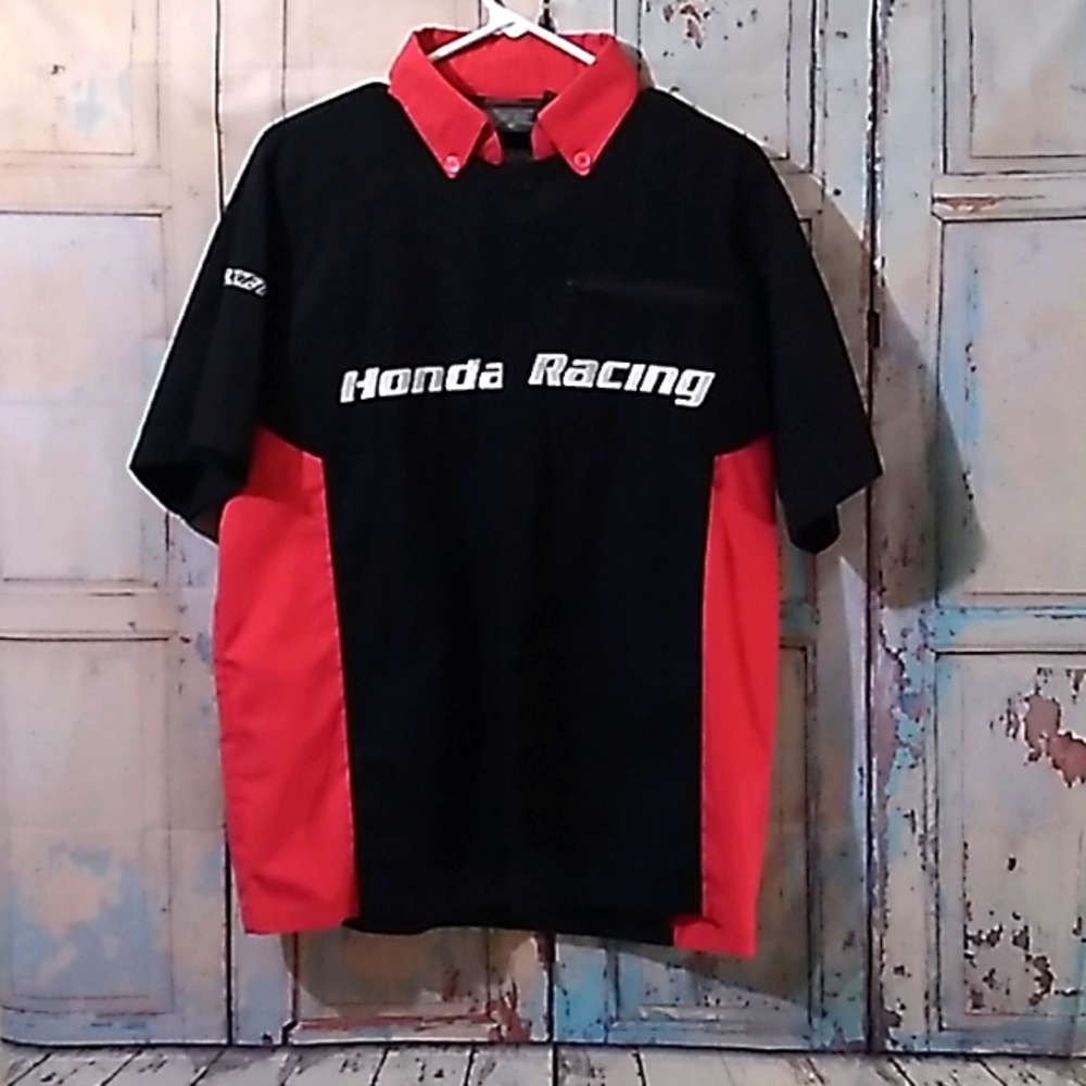 Vintage ROCKET SSlv Button Front Honda Racing Shirt Red Black